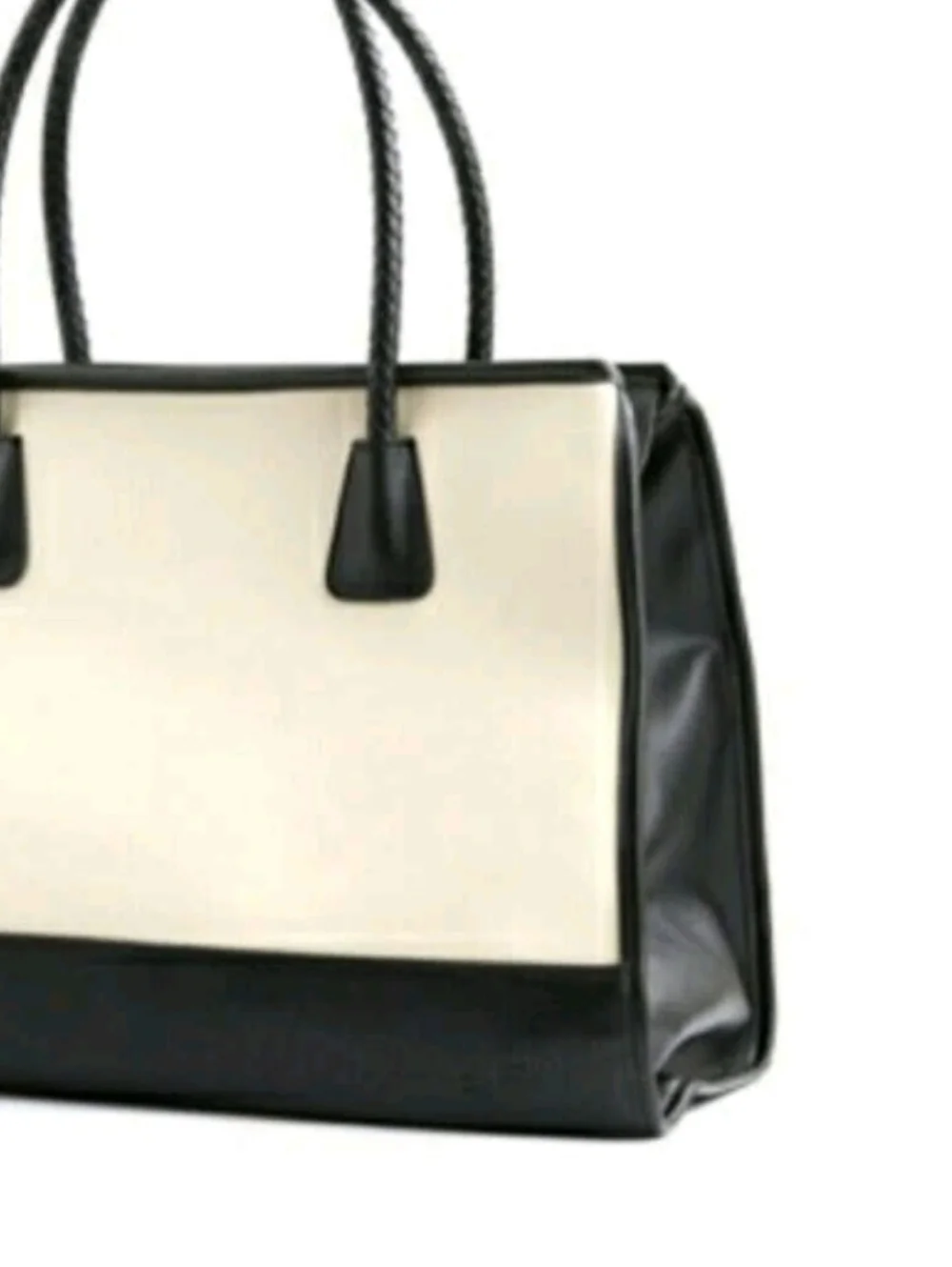 Tanger Classic Patented  Two-Tone Tote Bag in White &  Black Large